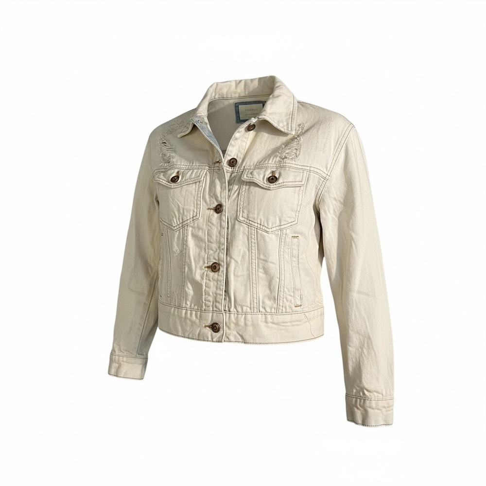 FOREVER 21 M Bleached Denim Jean Jacket Distressed Rips R $35 - Picture 2 of 14